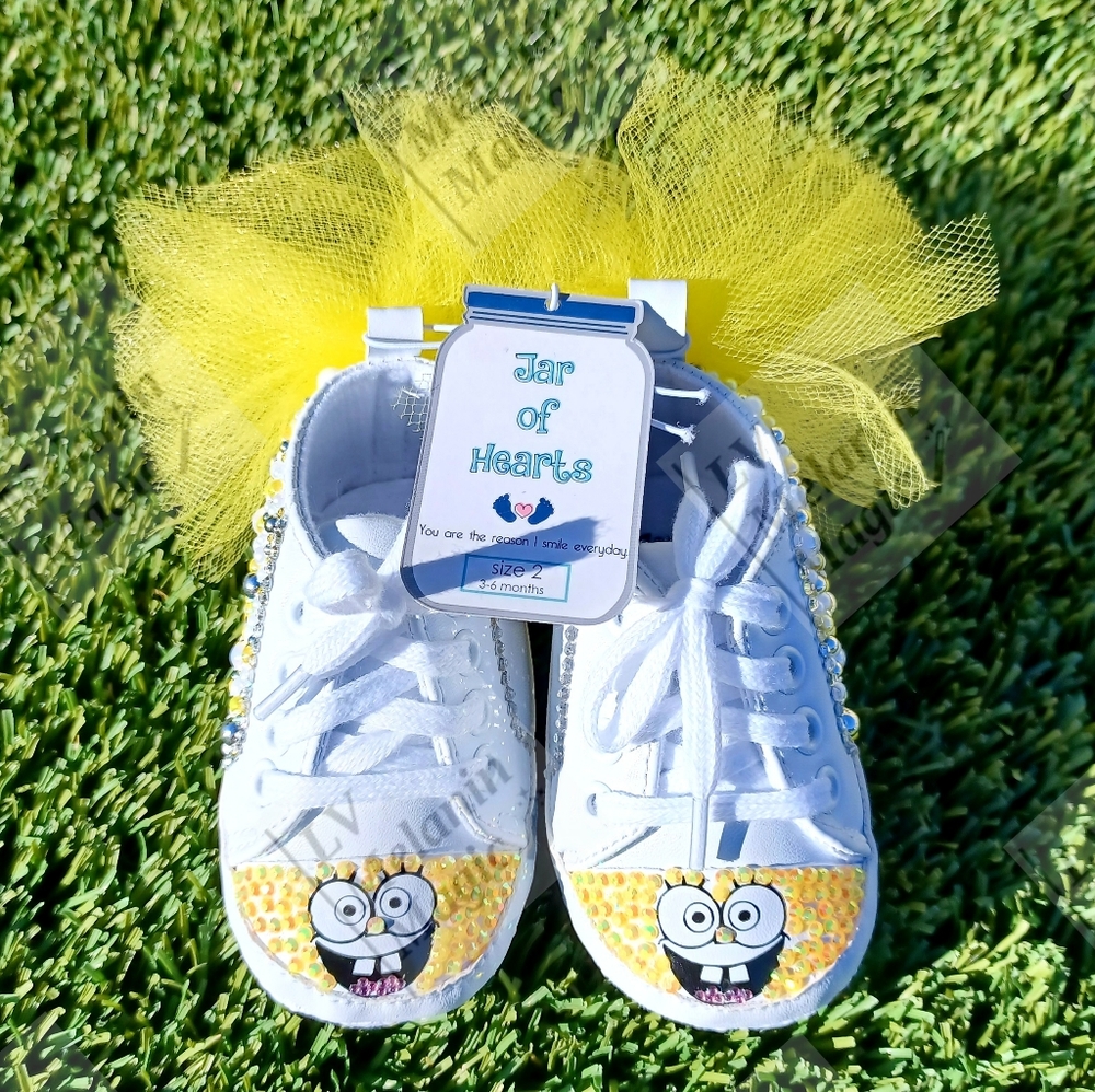 Custom Underwater Embellished Vegan Leather Soft Sole Baby Shoes (fits 3-6mo.)